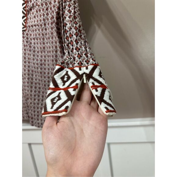 Tory Burch Boho Peasant Collar Lightweight Cotton 70s Pattern Long Sleeve Blouse - Picture 3 of 11